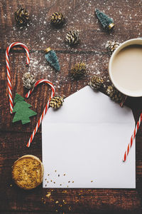 High angle view of coffee on table