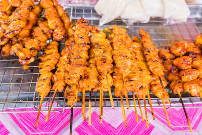 High angle view of vegetables on barbecue grill