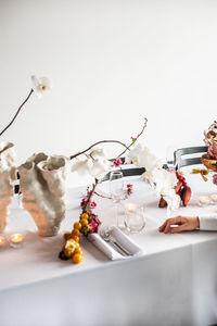 Close-up of christmas decorations on table