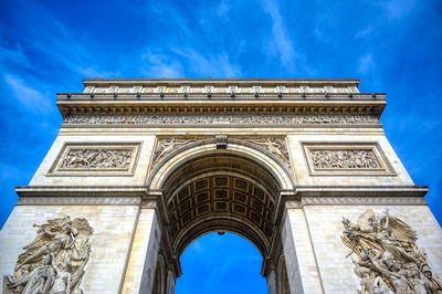 Low angle view of historical building against blue sky