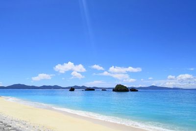 Scenic view of sea against blue sky