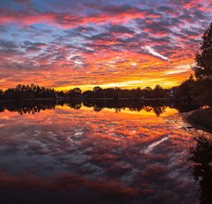 Scenic view of dramatic sky over landscape during sunset