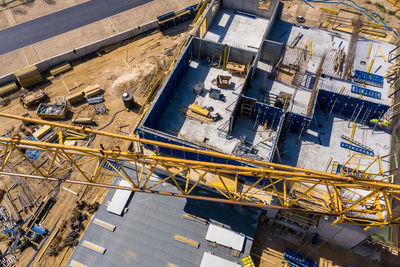 High angle view of crane at construction site