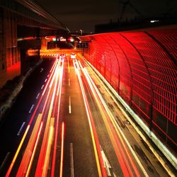 Light trails on road at night