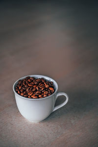 High angle view of coffee cup on table