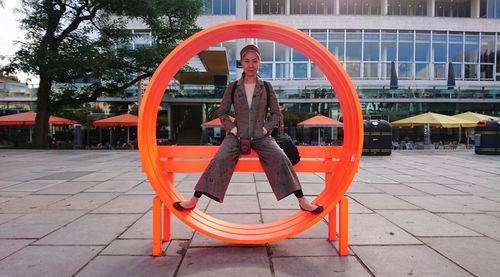 Portrait of man sitting on bicycle