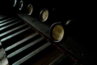 Close-up of old piano keys