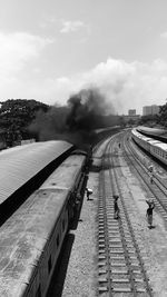 High angle view of train against sky