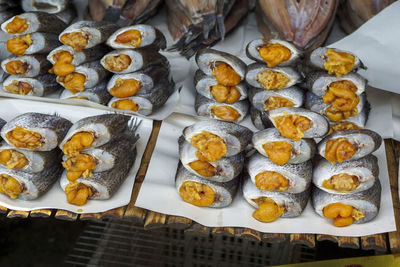 High angle view of food on table