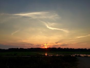 Scenic view of field against sky during sunset