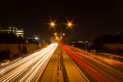 Light trails on highway at night