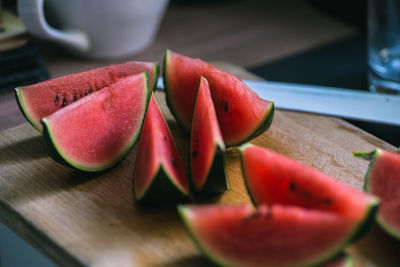 Close-up of chopped fruits on cutting board