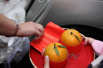 Close-up of hand holding fruits