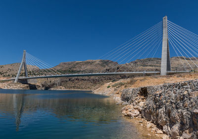 Bridge over river against blue sky