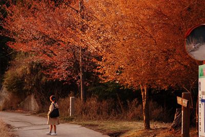 Rear view of woman standing in park