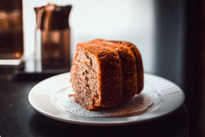 Close-up of cake in plate on table