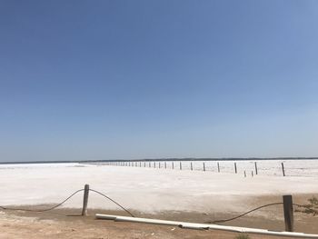 Scenic view of sea against clear sky during winter