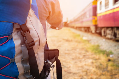 Rear view of man in train