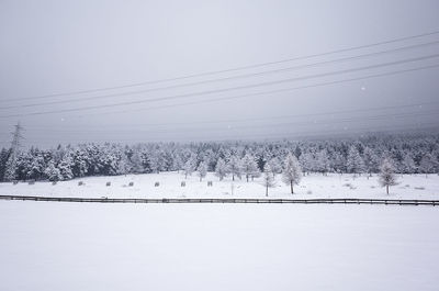 Aerial view of snow covered landscape against sky