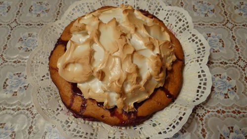 High angle view of dessert on table