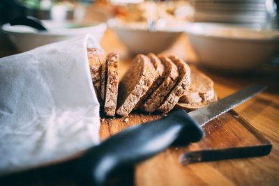 Close-up of breakfast on table