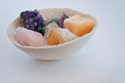 High angle view of dessert in plate on table