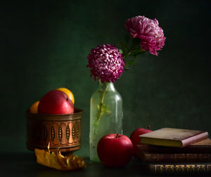 Close-up of christmas decorations on table