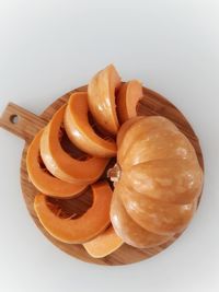High angle view of bread in bowl on table
