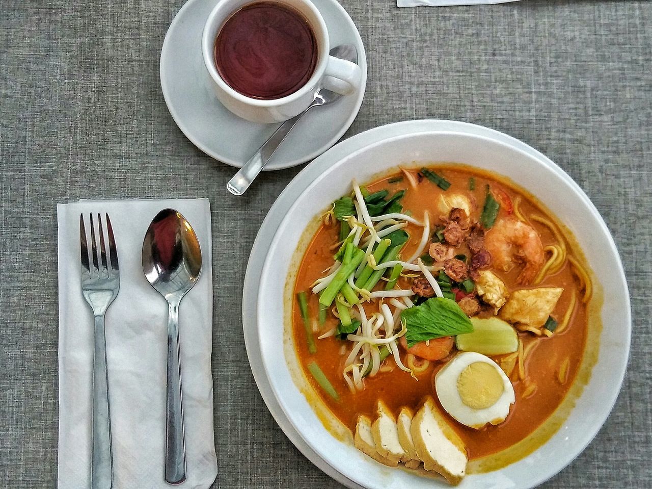 food and drink, high angle view, plate, table, healthy eating, fork, food, no people, indoors, freshness, ready-to-eat, drink, day