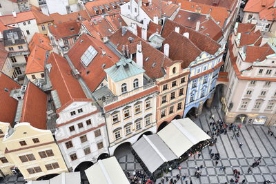 High angle view of street amidst buildings in town