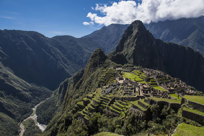 Elevated view of inca ruins, machu picchu, cusco, peru, south america