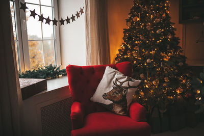 Illuminated christmas tree at home