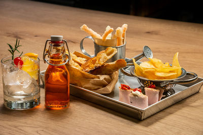 High angle view of drink on table