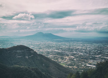 High angle view of mountains against sky