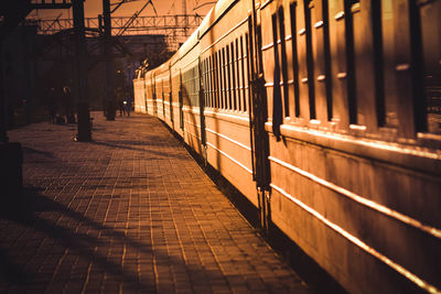 Train at railroad station in city