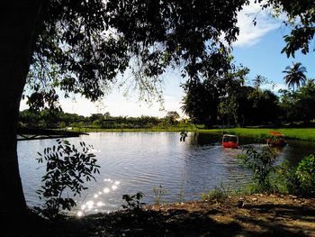 Scenic view of lake against sky