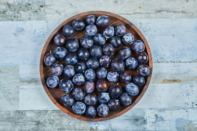 Directly above shot of fruits in bowl on table