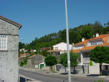 Buildings against clear blue sky