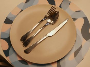 High angle view of electric lamp on table in restaurant