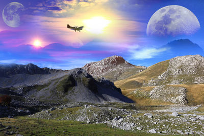 Digital composite image of mountain against sky