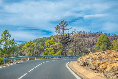 Road by trees against sky