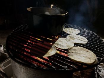 Close-up of food on barbecue grill