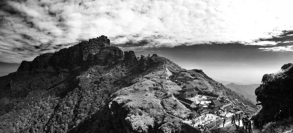 Panoramic view of mountain range against sky