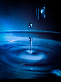 Close-up of drop falling on water surface