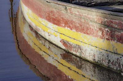 Close-up of rusty boat against sky and water