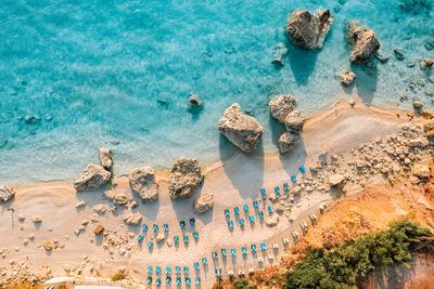 High angle view of beach and sea in greece