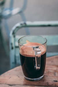 Close-up of beer in glass on table