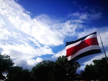 Low angle view of flag against sky