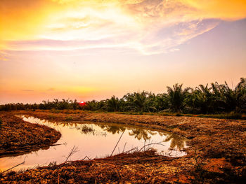 Scenic view of lake against sky during sunset