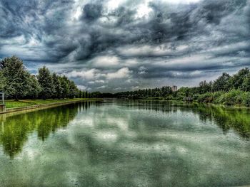 Scenic view of lake against sky